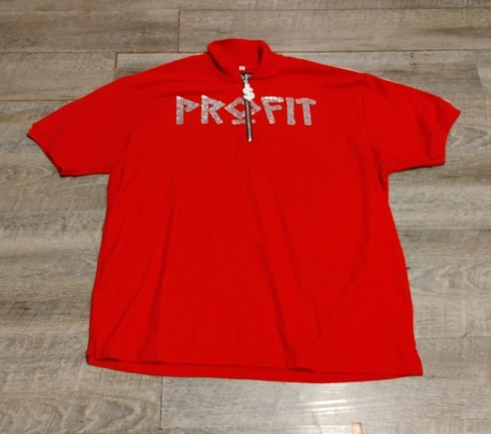 PROFIT Men’s Red Rhinestone Short Sleeve 1/4 Zip Pullover Shirt Streetwear 5XL